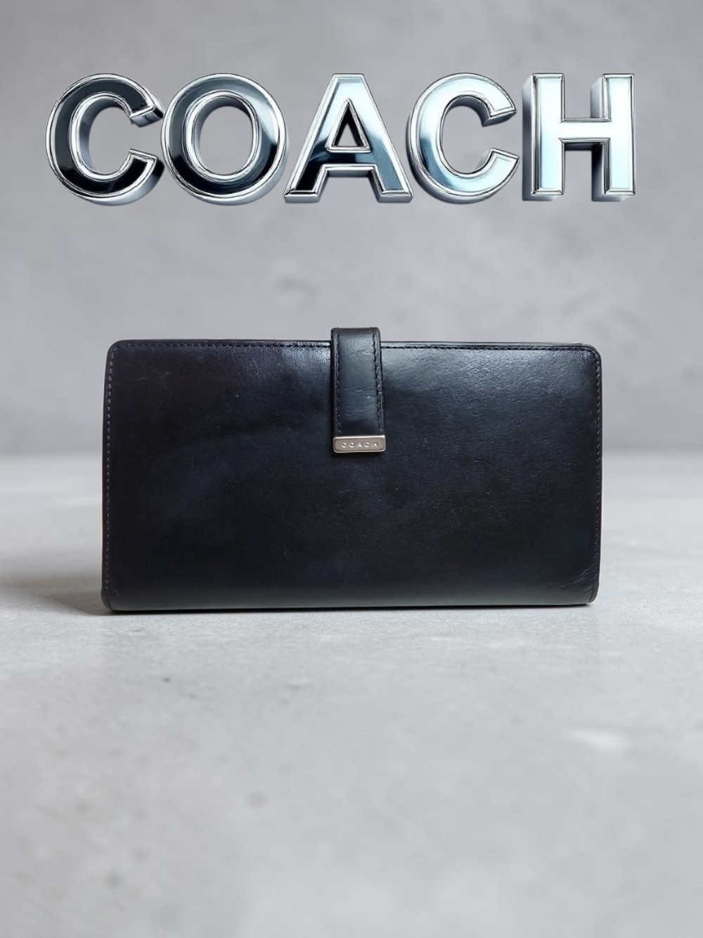 COACH Lexington Black Leather Continental Wallet With Pen